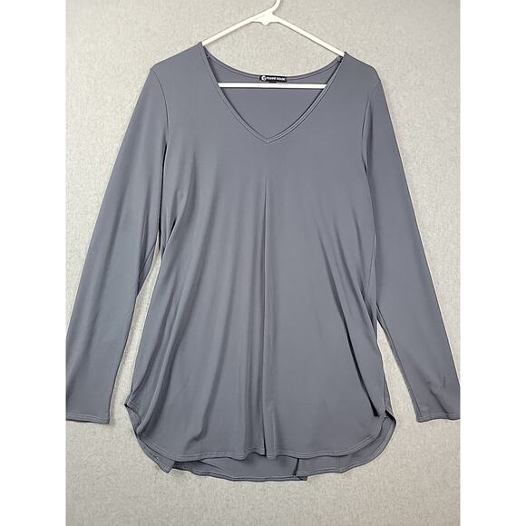 Franne Golde Gray LS V Neck Tunic Top Women's Large Stretch USA Made - Picture 2 of 12